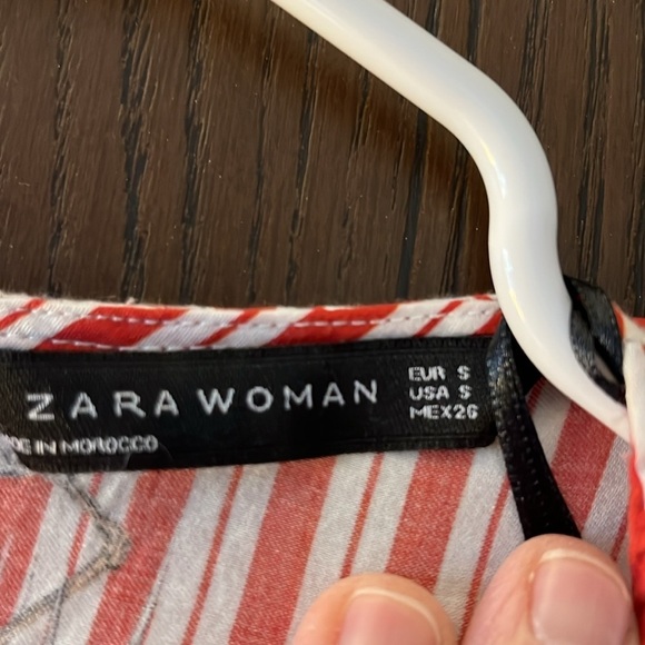 Zara Woman long sleeved red and white striped top with herons. Size Small. - Picture 2 of 8